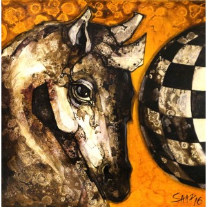 Shazia Salman, 24 x 24 Inch, Acrylics on Canvas, Horse Chess Painting, AC-SAZ-015